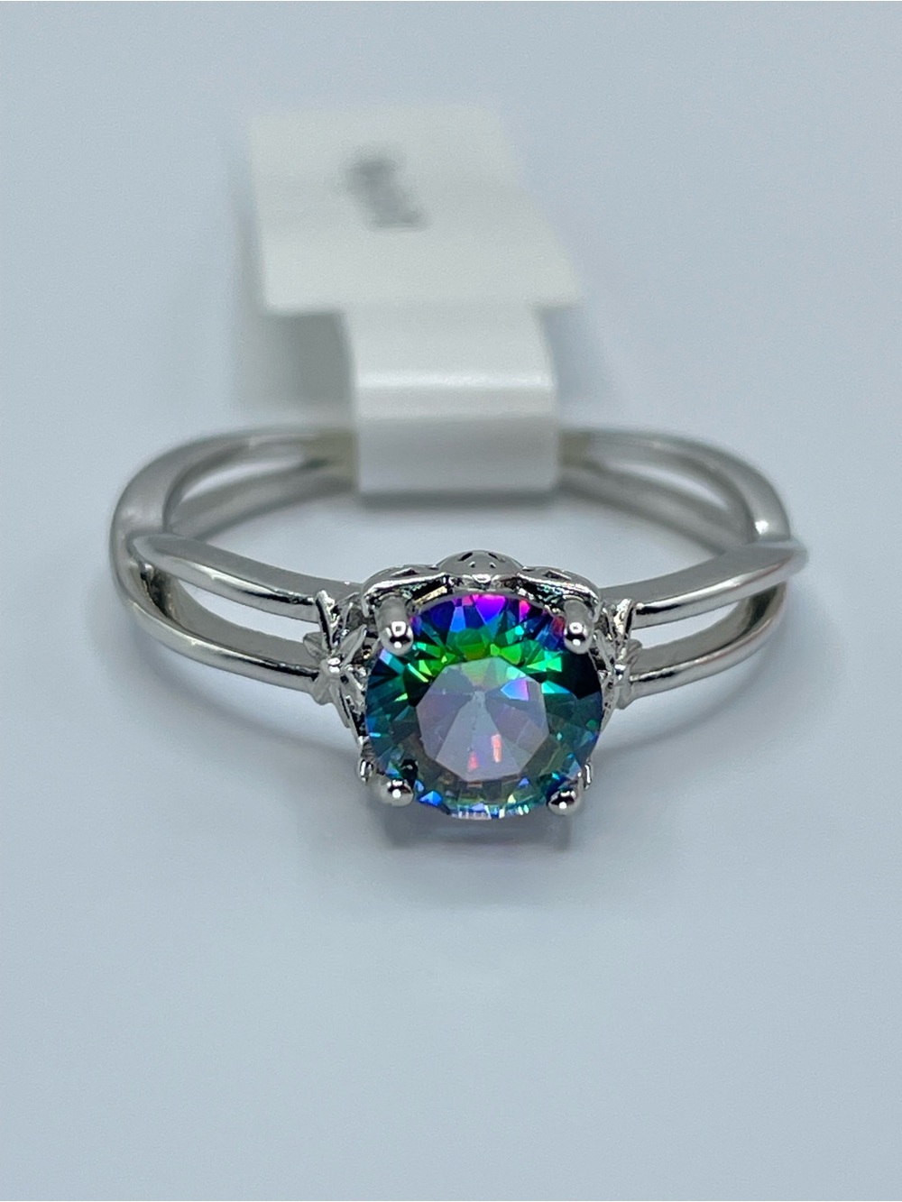 Swarovski Crystal Elements Mystic Rainbow Crystal Solitaire Ring Sz 10